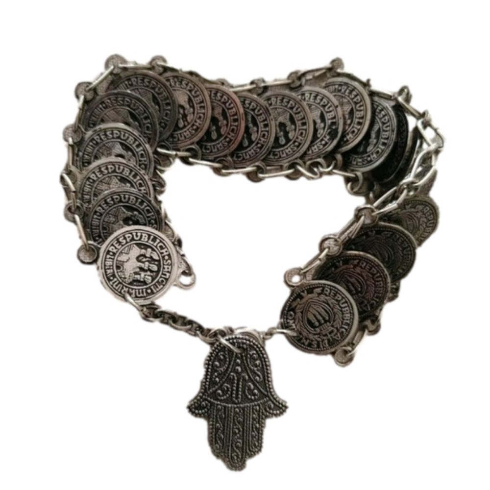 Vintage Republic of San Marino Souvenir Hamsa Coin Link Bracelet